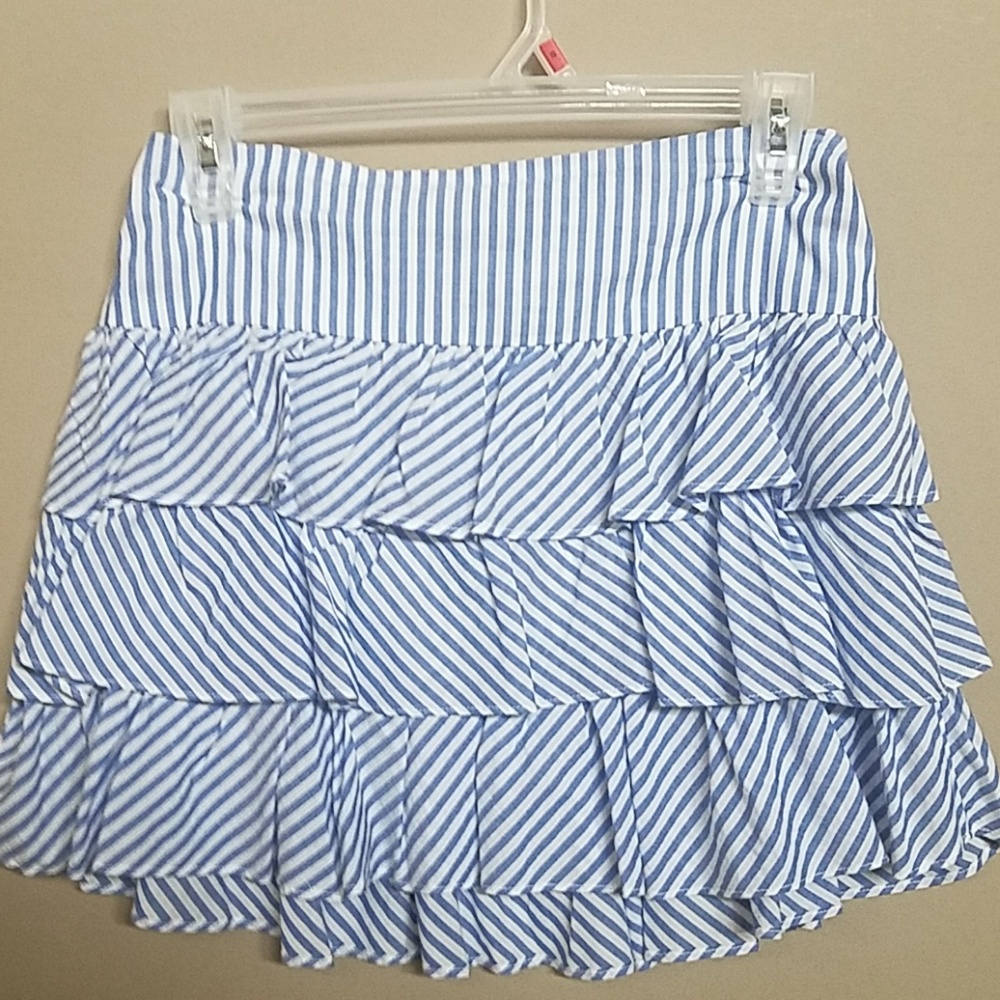 Light Blue and White Stripe Ruffled Skirt